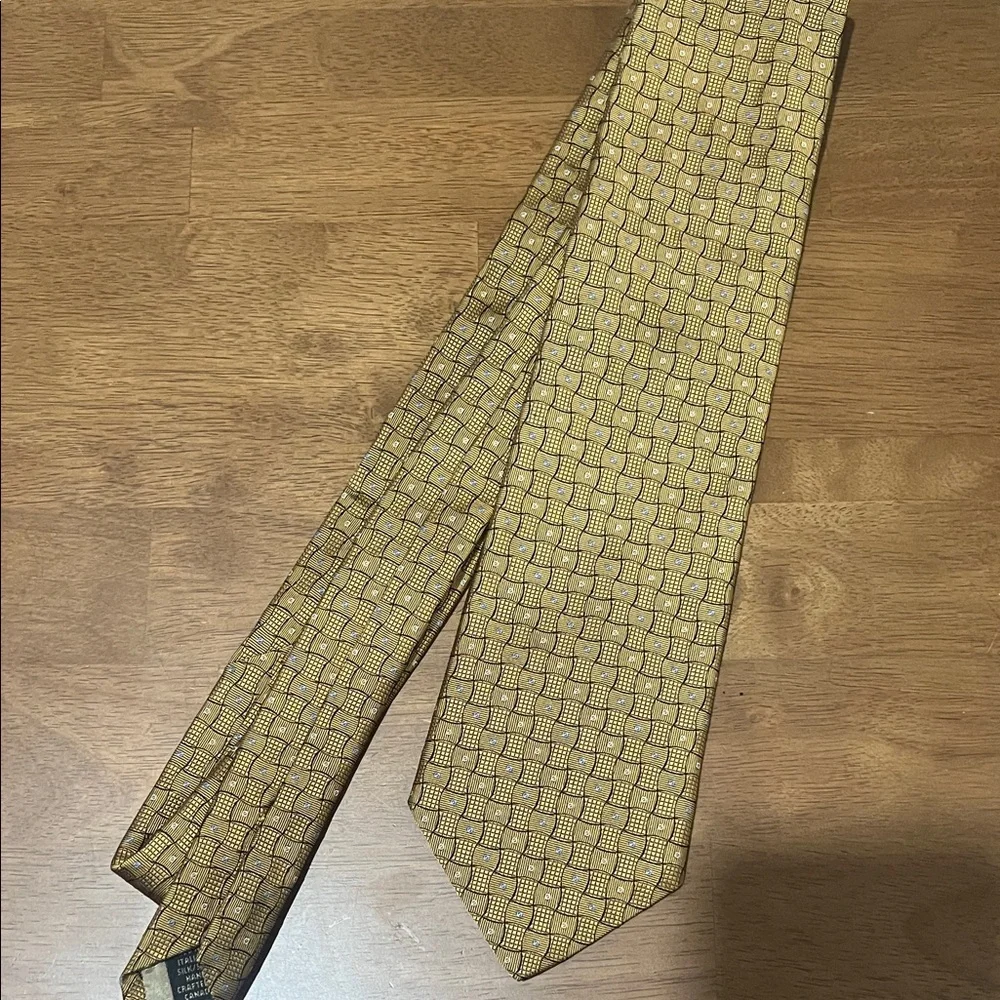 Dior Signature Gold and Black Patterned Tie, 100% Italian Silk - Picture 1 of 7